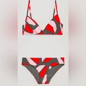 NWT COS Pink Red White Gray Geometric Triangle Bikini Top Sz 6 & Bottom Sz 8